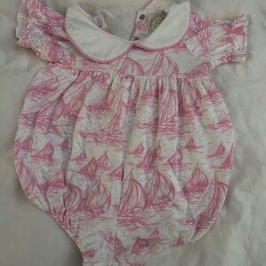 Pink Sailboat Print bubble with Peter Pan Collar